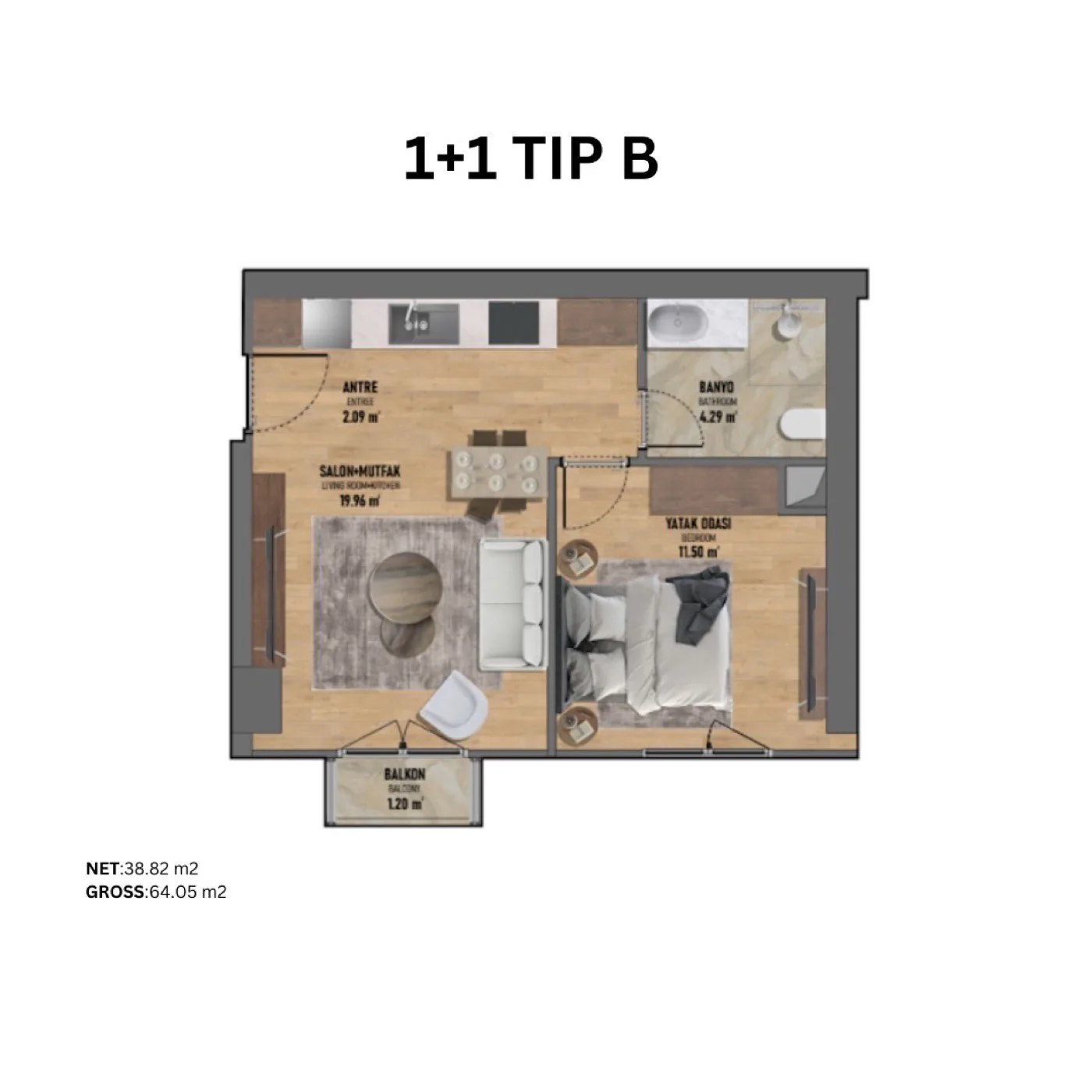 Fikirtepe, Kadıköy — 1+1 to 3+1 Residences — 1+1 Type B