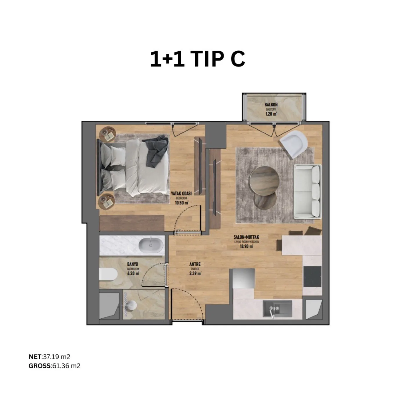 Fikirtepe, Kadıköy — 1+1 to 3+1 Residences — 1+1 Type C