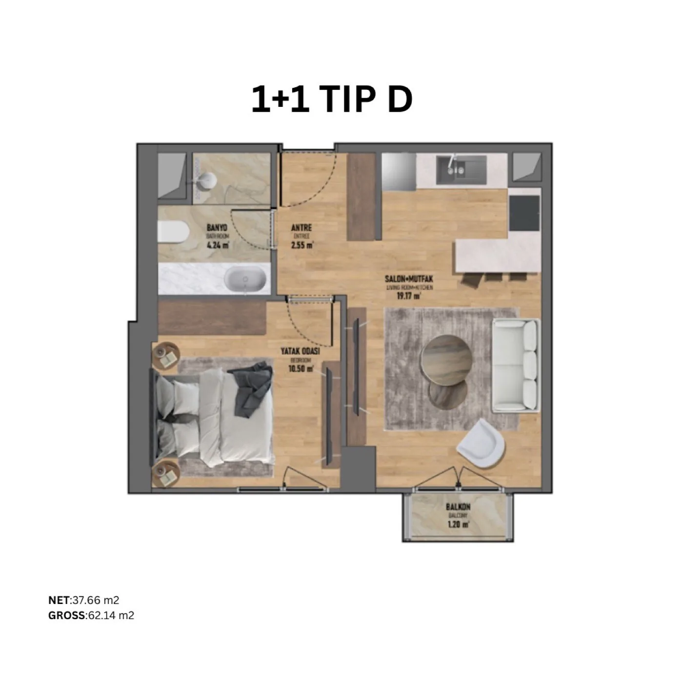 Fikirtepe, Kadıköy — 1+1 to 3+1 Residences — 1+1 Type D