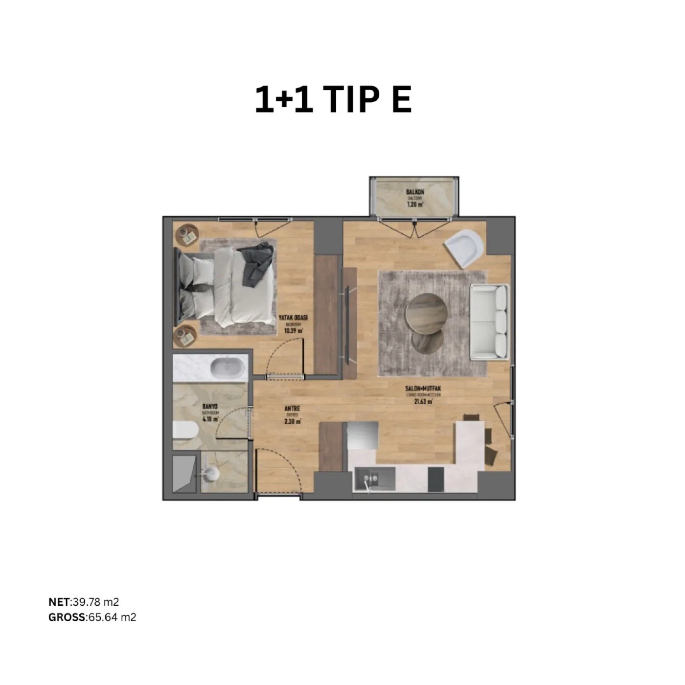 Fikirtepe, Kadıköy — 1+1 to 3+1 Residences — 1+1 Type E