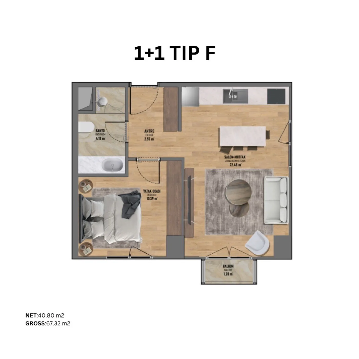 Fikirtepe, Kadıköy — 1+1 to 3+1 Residences — 1+1 Type F