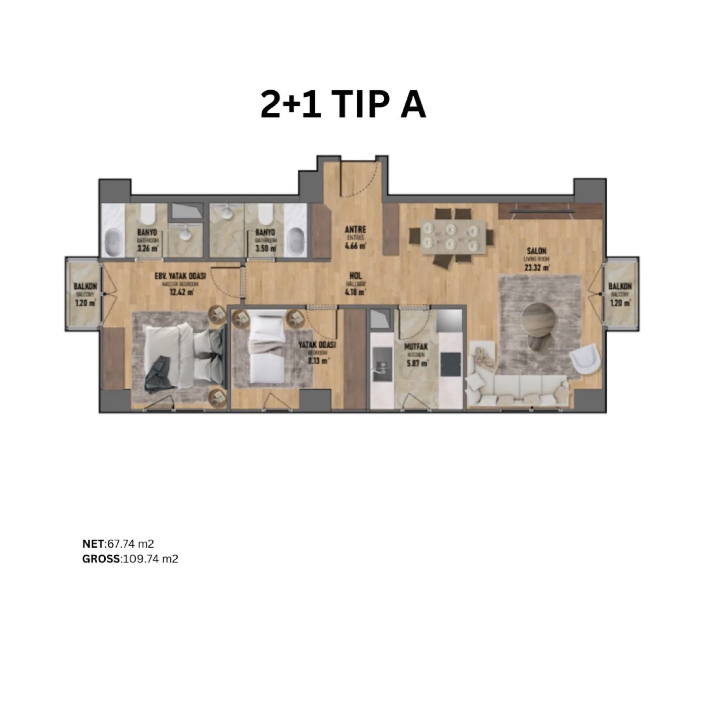 Fikirtepe, Kadıköy — 1+1 to 3+1 Residences — 2+1 Type A