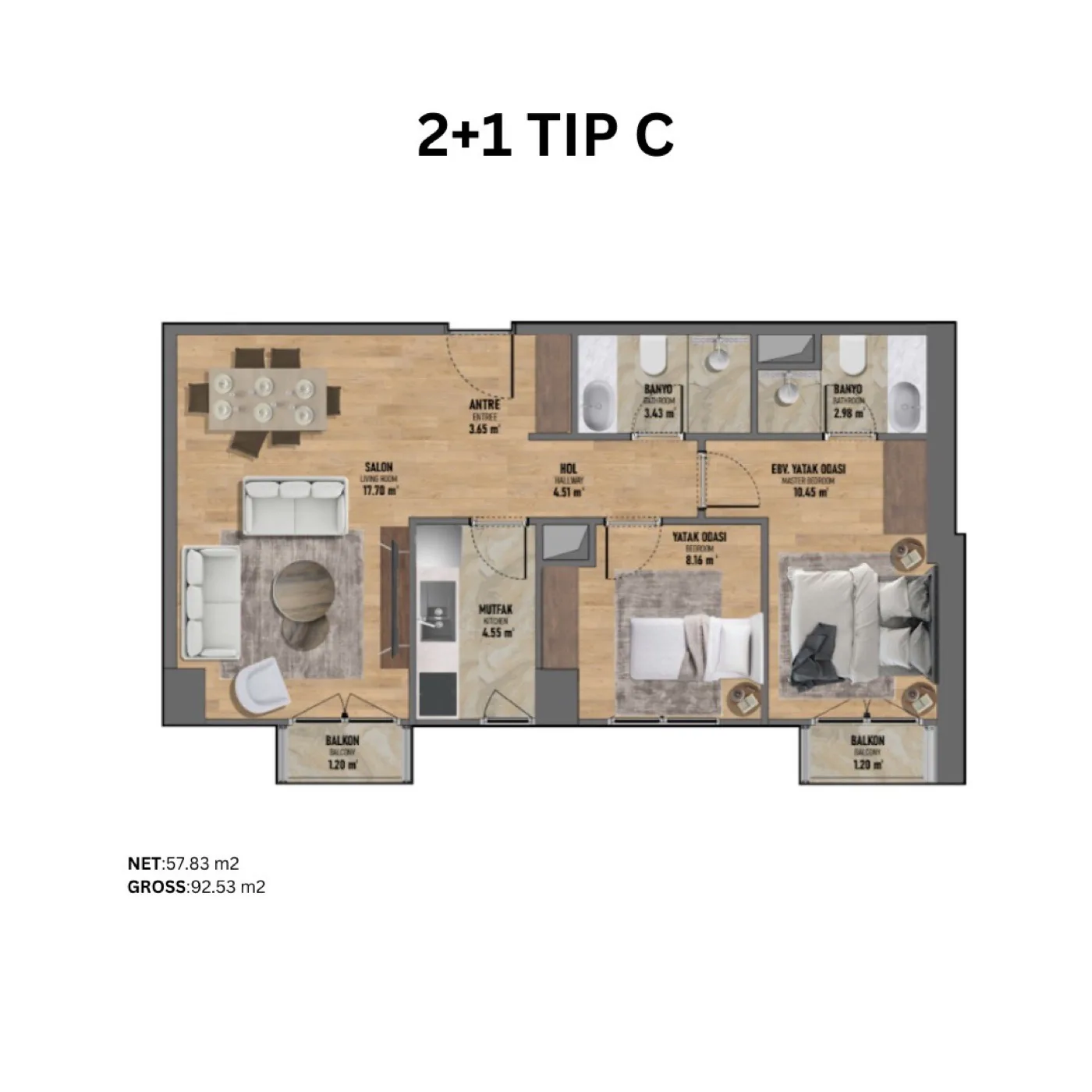Fikirtepe, Kadıköy — 1+1 to 3+1 Residences — 2+1 Type C